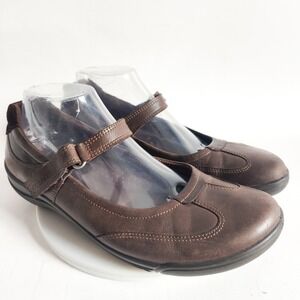 Ecco Mary Jane Flats 9 - 9.5 / 40 Brown Leather Hook Loop Strap Comfort Shoes